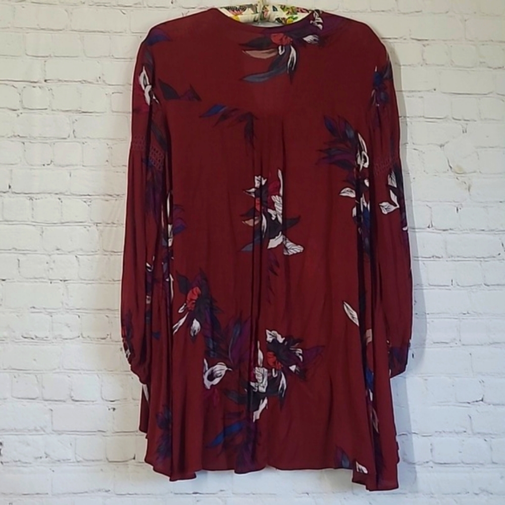 Free People Electric Orchid Tree Swing Tunic Dress Red Boho Peasant Festival XS - Picture 13 of 17